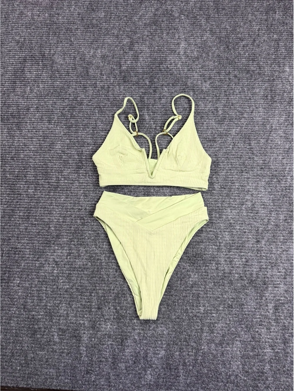 L*Space Bitsy Ribbed Bikini Set Sage Green Size Small V Wire High Leg USA